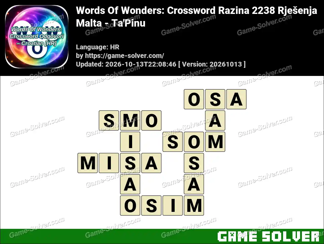 Words Of Wonders: Crossword Razina 2238 Rješenja – Malta – Ta’Pinu